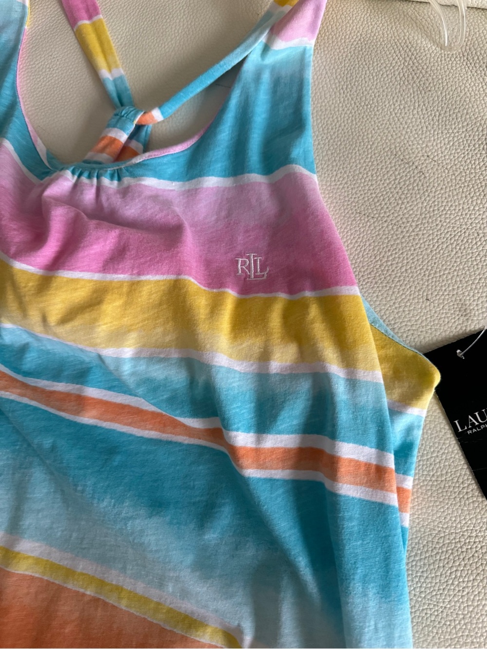 Ralph Lauren Striped Racerback Tank Dress /CoverUp w/ built-in bra sz XxL New - Picture 5 of 10